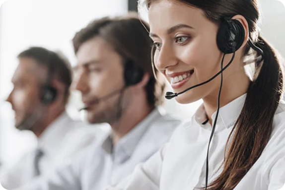 Customer service team with headsets providing support.