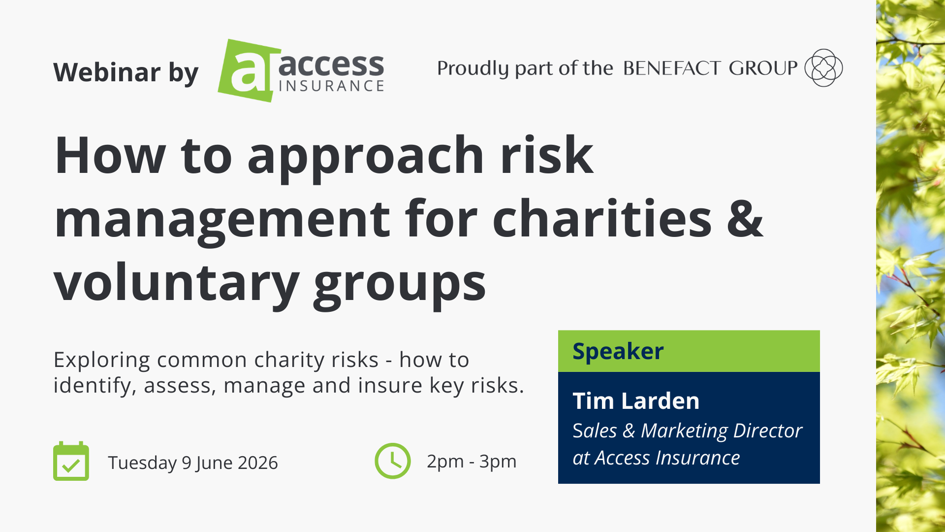 Webinar about risk management for charities & voluntary groups on Tuesday, June 9, 2026.